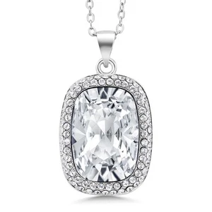 Rhodium Plated Octagon Shape Pendant Necklace For Women with 18 Inch Chain Made - Picture 1 of 15