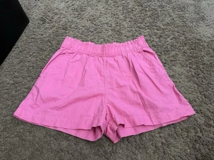 H&M Linen Blend Paperbag Waist Shorts Barbie Pink High Rise Size M - Picture 1 of 8