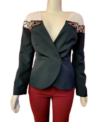 Boston Proper Sheer Shoulders Embellished Wrap Blazer Jacket Size 6 NWT #00 - Image 1 of 4