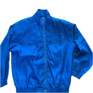 Oleg Cassini Full Zip 100% Silk Bomber Windbreaker Jacket Blue Womens Large Vtg - Picture 1 of 7