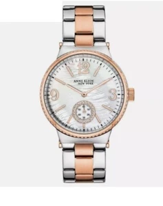 New Womens Anne Klein New York Crystal Rose Gold Two Tone Quartz Watch $140 W17 - Picture 1 of 4