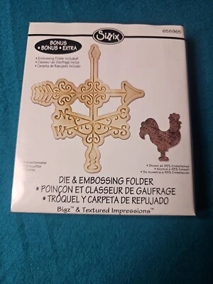 SIZZIX Weathervane Bigz Die Textured Impressions Embossing Folder Rooster 658965 - Image 1 of 4