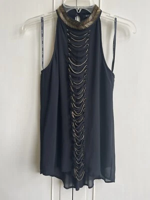 Xoxo black lace Gold Beaded coquette feminine Top Small - Image 1 of 4