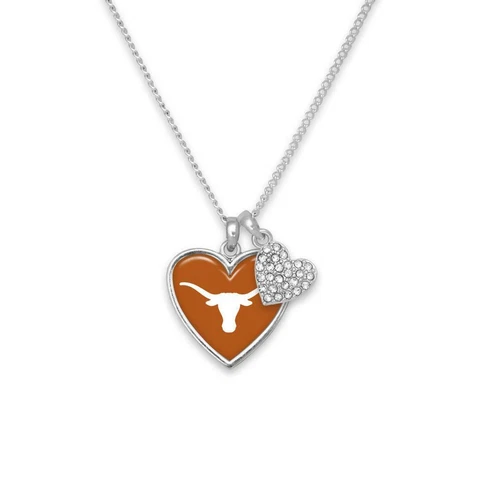 Texas Longhorns Amara Silver Orange Crystal Heart Chain Necklace Jewelry Gift UT Cover