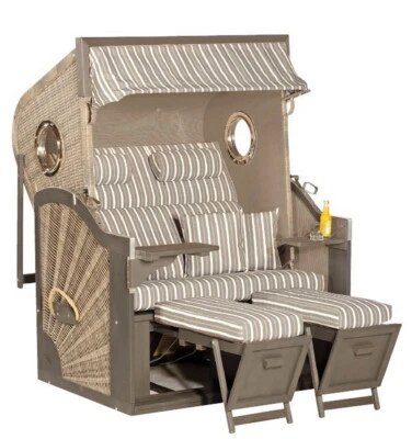 Strandkorb Liegemodell Rustikal 410Z Comfort XL + Bullaugen spot-grey +AM LAGER+ - Bild 1 von 2
