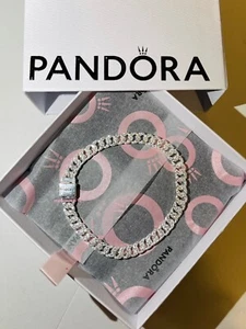 PANDORA 925 ALE Timeless Pavé Cuban Chain Bracelet - Authentic Sterling Silver - Picture 1 of 5