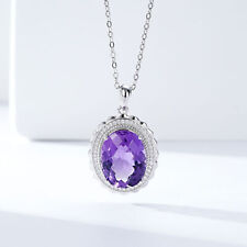 Luxury Style Necklace S925 Silver Set Oval Natural Amethyst Pendant,Fashion Jewe