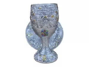Kiddush Cup Wine Hoshen Goblet Silver Plated Plate Jerusalem Breastplate Stone - Picture 1 of 13
