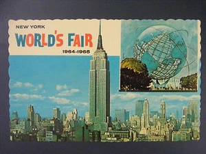 New York World's Fair Unisphere Empire State Bldg Skyline Postcard 1964-65 Vtg - Picture 1 of 2