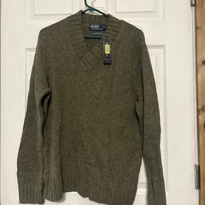 Polo Ralph Lauren Men's V-Neck Sweater Vintage Elbow Suede Patches Preppy Size L - Picture 1 of 5