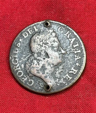 1722 Hibernia Woods Halfpenny, HARP LEFT! George I, Colonial, RARE Irish Holed Cover