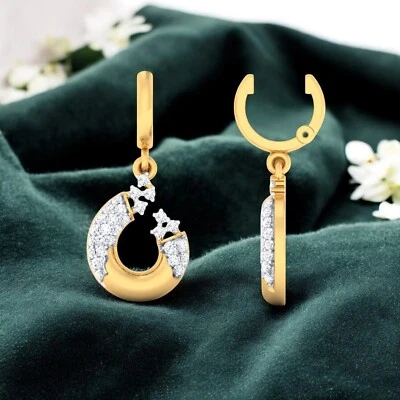 0.82 Cts F/VS Round Brilliant Cut Natural Diamonds Clip Dangle Earrings 14K Gold - Image 1 of 4