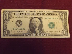 OLD RARE SERIES 1977 $1 ONE DOLLAR BILL - SERIAL NUMBER G 85971324 B - Picture 1 of 2