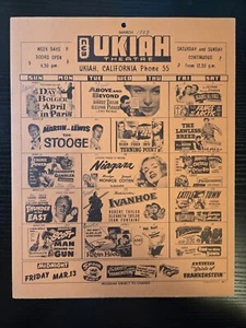 Theatre Monthly Mailer, Mar 1953, Ukiah, Ca. Double Sided Drive-in/Theatre. - Picture 1 of 6
