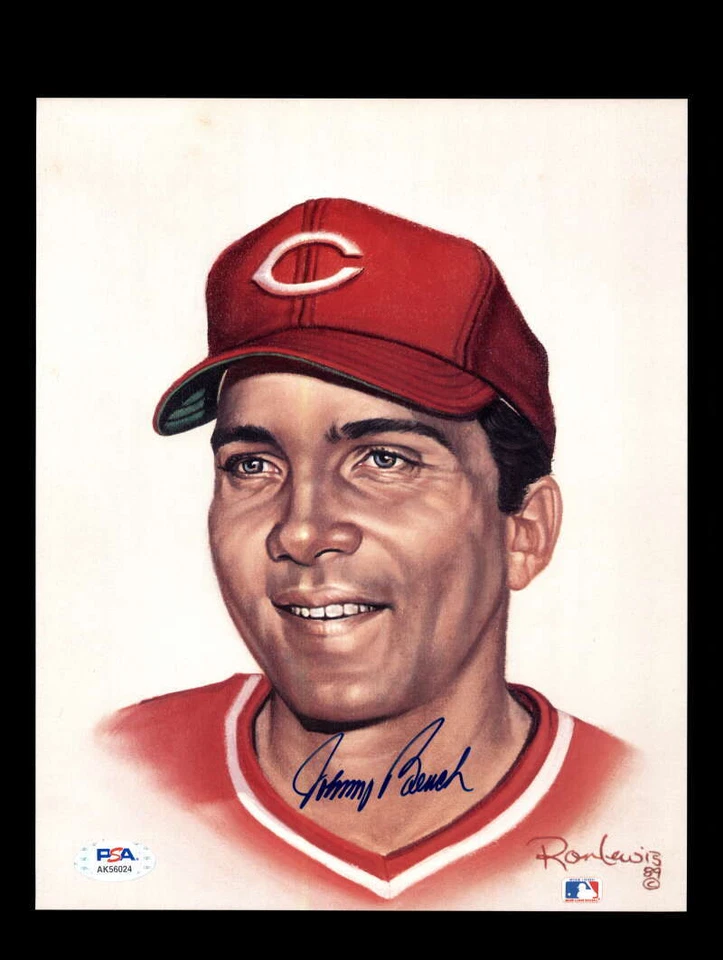 Johnny Bench PSA DNA Signed  8x10 Ron Lewis Photo Autographed Reds - Image 1 of 2