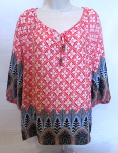 Valerie Stevens Women's Petite Large Bohemian Multicolored Tunic Blouse - Picture 1 of 7