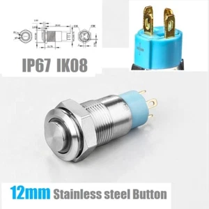 12mm Stainless steel High Head Ring LED 2A1NO IP67Anti-vandal Push Button Switch - Bild 1 von 11