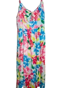Old Navy Ladies Dress Large Pink Blue Strappy Sun Floral Front Bow Tie Beach - Picture 1 of 11