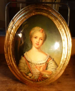 Retrato pintado y firmado a mano, óptica 3D ovalada, borde dorado, excelente - Imagen 1 de 5