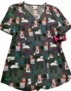 NEW ScrubStar Nursing Top Size XS~Extra Small Cats cute Design stretch SCRUBs - Picture 1 of 1