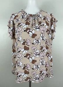 Blusa Liz Claiborne Manga Acampanada Beige Rosa Campesino Plisado Trabajo Mujer XL - Imagen 1 de 5