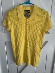 525 America Womens Cable Knit Yellow Top Sz L Large Blouse Collar Shirt - Picture 1 of 3