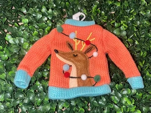 NWT 2023 Target Wondershop Fabric Reindeer Ugly Christmas Sweater Ornament - Picture 1 of 8