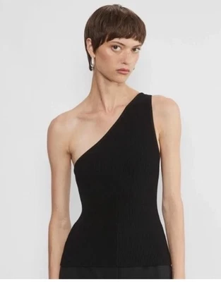 Top Aritzia Babaton tejido esculpido siete acanalado un hombro en negro-medio nuevo con etiquetas Foto 1 de 4