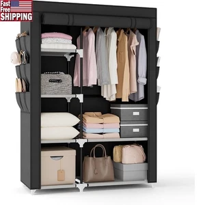 Portable Closet Wardrobe W/ 6 Shelves & Cover Dust-Free Clothes Storage New - Picture 1 of 33