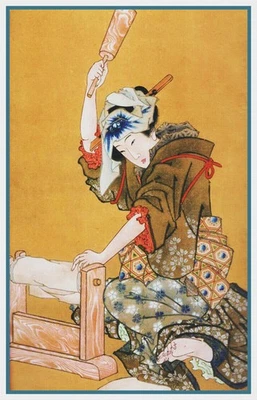 Asian Japanese Beauty Fulling Cloth Katsushika Oi Counted Cross Stitch Pattern - Image 1 of 4