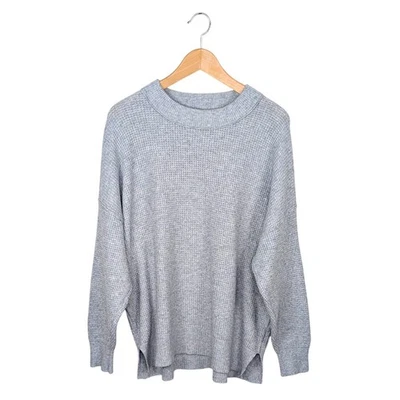 Aerie Oversized Waffle Knit Crew Sweater Womens M Heather Gray Cozy Boxy Relaxed - Image 1 of 4