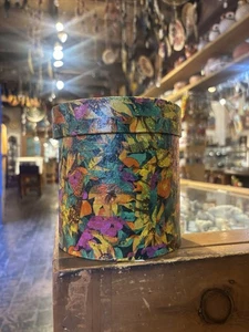 Cylinder Box Botanicals Height Is 6” With Lid Green Pick Yellow - Picture 1 of 6