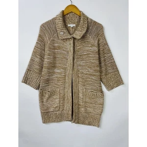 New York & Company Damen Strickjacke klein hellbraun lang Druckknopf - Bild 1 von 12