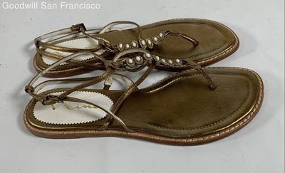 Sandalias de mujer Nina de cuero marrón con correa ajustable con cuentas talla 7,5 M Foto 1 de 4