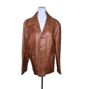 Jeffery of California Vintage 70s Leather Blazer Jacket Mens Size 46 Brown - Picture 1 of 13