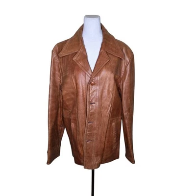 Jeffery of California Vintage 70s Leather Blazer Jacket Mens Size 46 Brown - Image 1 of 4