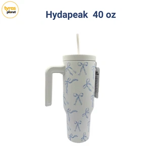 Bicchiere HydraPeak 40 oz con manico e coperchio in paglia - set regalo fiocco blu NUOVO - Foto 1 di 2