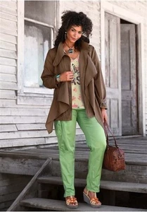 Sheego cargo pants long - size 88,92,96,100,104 new women's stretch fabric pants green L34 - Picture 1 of 2