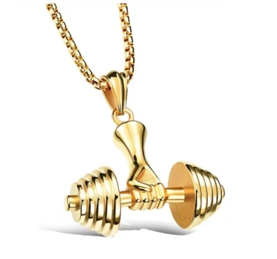 Colar pingente haltere masculino masculino de aço inoxidável esportes academia fitness - Imagem 1 de 3