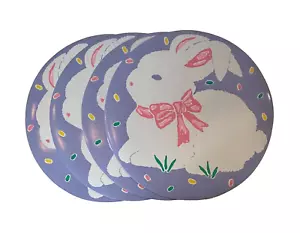 4 Easter Bunny Placemats Round Vinyl 15" W Cottontail Rabbit Jellybeans Purple - Picture 1 of 6