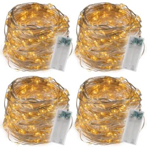 4er Set Lichterkette Silberdraht 40 LED warm weiß Batterie Timer Xmas-Deko - Bild 1 von 7