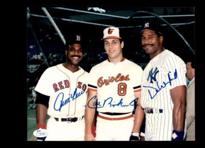 Jim Rice Cal Ripken Jr Dave Winfield JSA Coa Signed 8x10 Photo - Image 1 of 2