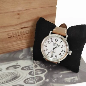 Shinola The Runwell 41mm Brown Leather Strap White Dial Quartz Men's Watch NEW~ - Picture 1 of 11