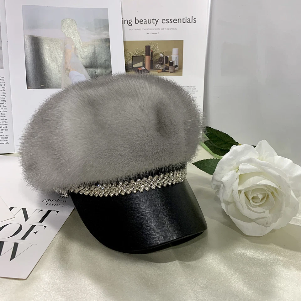 Women's Real Whole Pelt Mink Fur Hat Peaked Cap Princess Hat Knight Baseball Cap - Image 1 of 1
