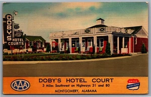 Postcard Montgomery AL c1940s Doby’s Hotel Court Highway 31 and Highway 80 Linen - Bild 1 von 2