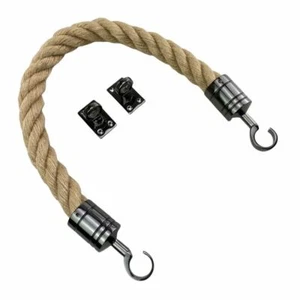 32 mm Natur Jute Absperrseil x 2,5 Meter c/w Rotguss schwarz Haken & Ösenplatten - Bild 1 von 1