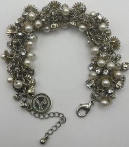 Vtg Bracelet Lovett And Co Chain Rhinestone Pearl Bracelet - Picture 1 of 2