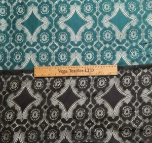 Lace Fabric Petrol Green and Black Colours Non Stretch 55"Wide Sold By Metre - Picture 1 of 12