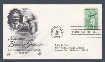 USA 1981 2 FIRST DAY COVERS SPORTS GOLF BABE ZABARIAS BOBBY JONES + CACHET - Image 1 of 2