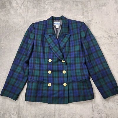 Pendleton Blazer Women Sz 6 Wool Tartan Plaid Double Breasted Jacket Gold Button - Image 1 of 4